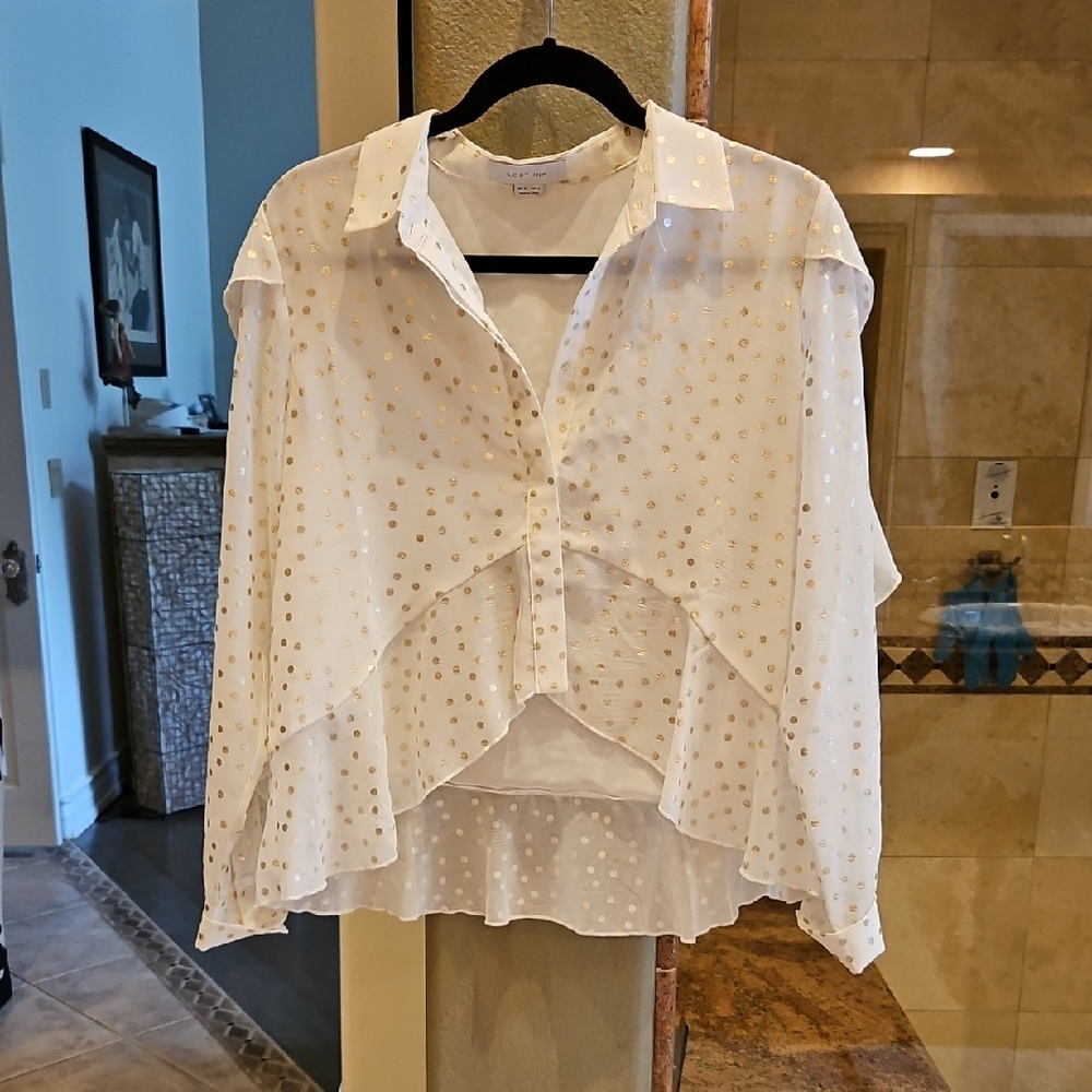 Lost Ink Elegant White & Gold Blouse - Size S